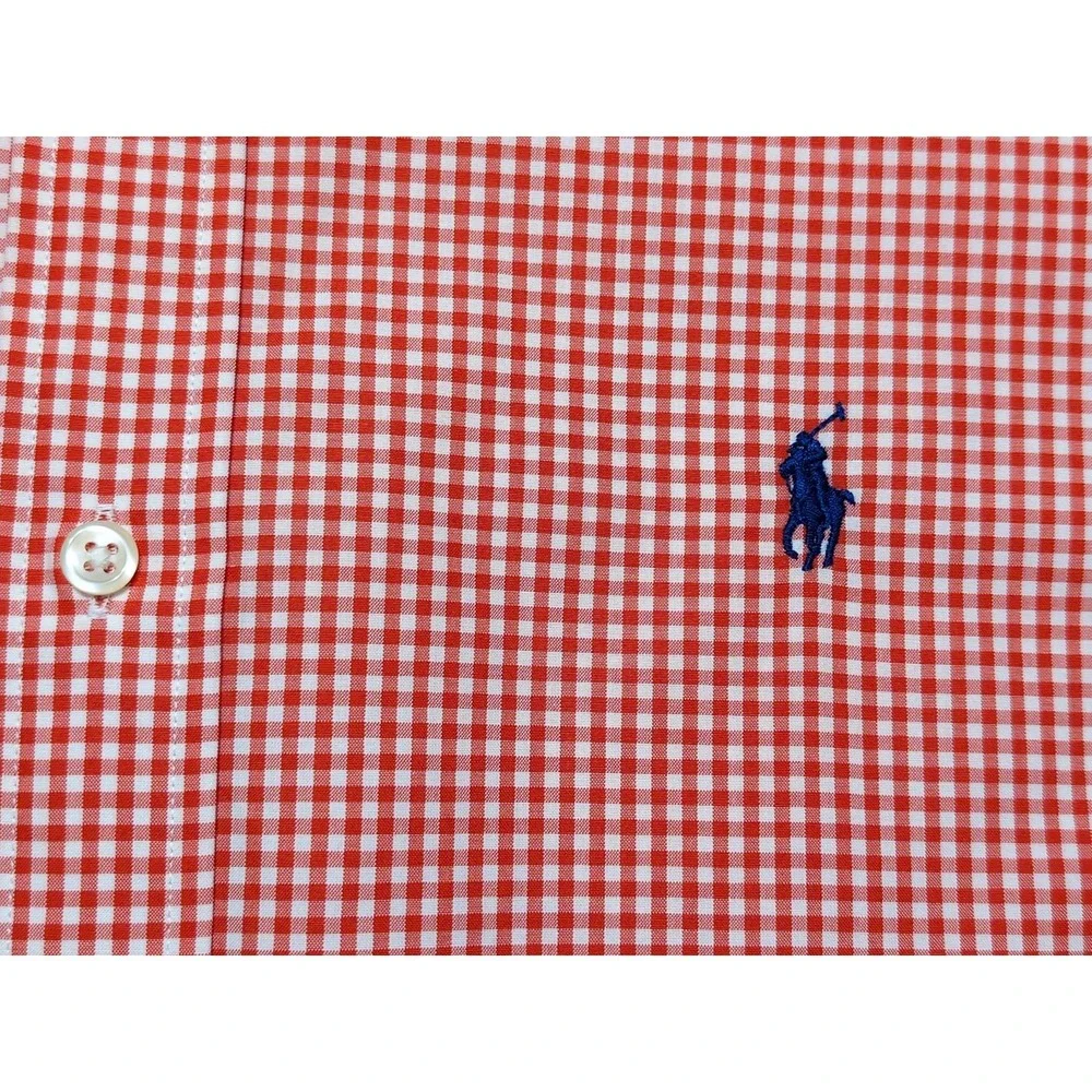 POLO RALPH LAUREN Long Sleeve Button Shirt Orange Checks Large L